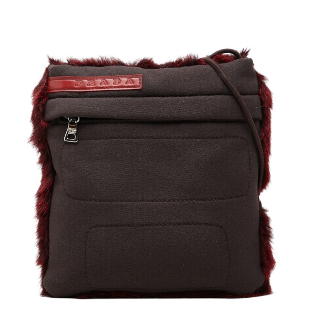 Prada Sport Crossbody Mini Shoulder Bag B11291 Bordeaux Nylon Fur Women's PRADA